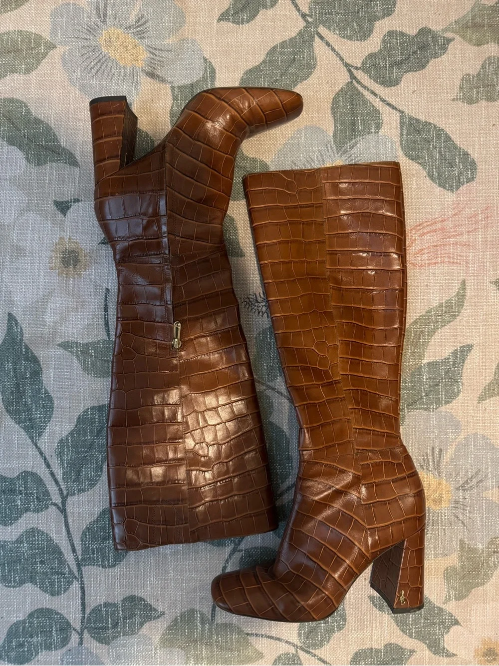 Sam Edelman Clarem Knee High Boot in Tawny Brown Croc sz 7.5